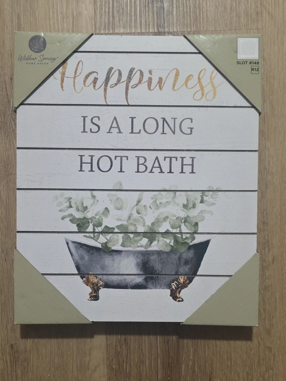 Willow Springs 'Happiness Is A Long Hot Bath' Wall Sign - White & Green